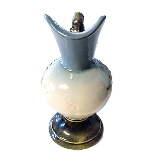 VTG HULL POTTERY 7" Pitcher Ewer Vase (W6 Woodland) Blue & Green w/Twig Handle - Picture 4 of 12